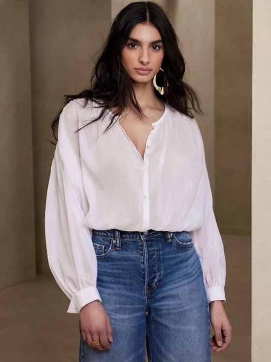 Banana Republic Tops - New Banana Republic West Oversized Cotton Silk Shirt In Transition White Size S